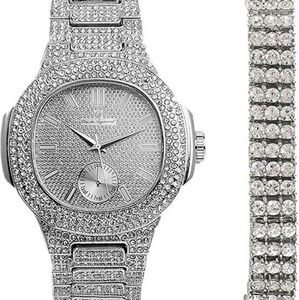Tennis Bracelet Diamond AP Silver Watch Iced Out